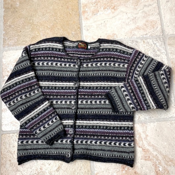 ALPS Fair Isle wool Cardigan Sweater Womens L Nordic Warm Preppy Long sleeve - Picture 1 of 8